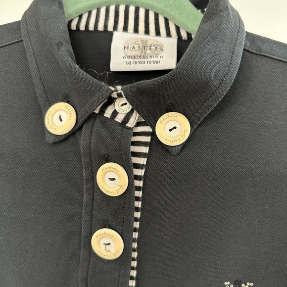 MASTERS Golf Shirt Short Sleeve Accent buttons down Front Size 10 Black/white - Picture 2 of 6